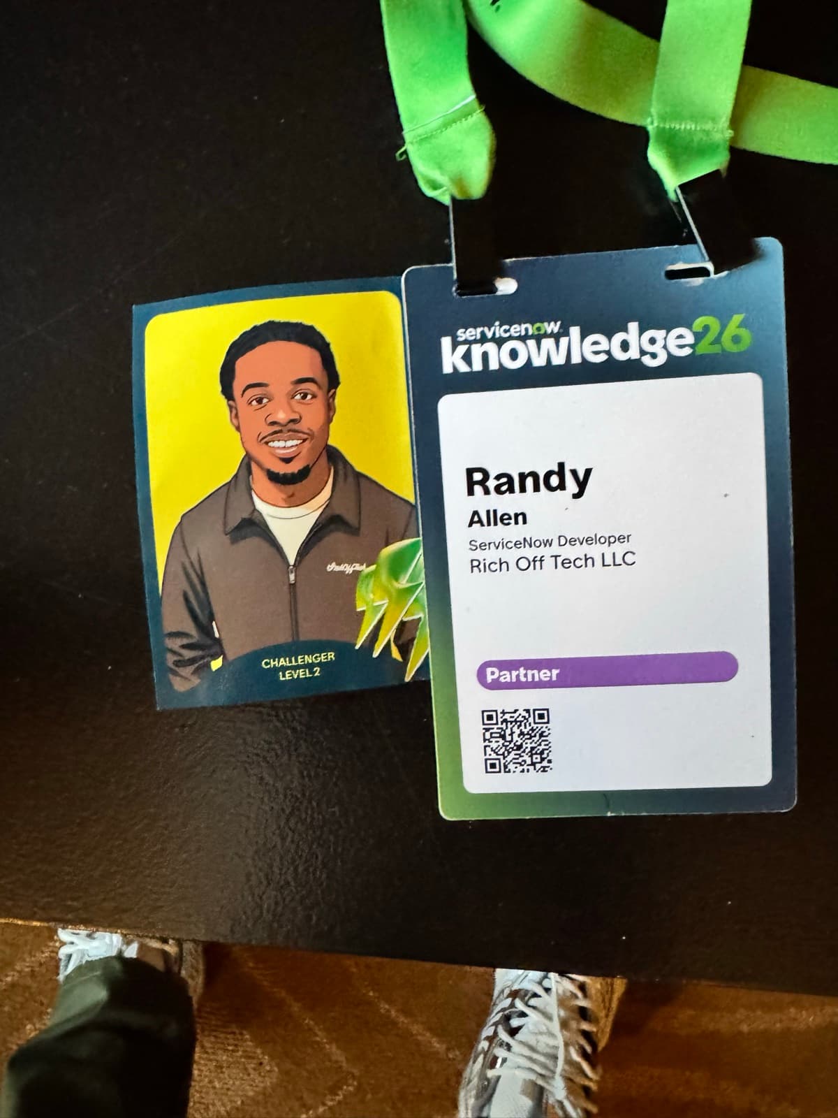 Randy Allen — ServiceNow Knowledge 2026 Partner badge + Challenger Level 2 card, Rich Off Tech LLC