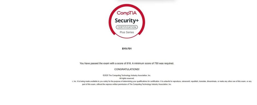 Security+ pass — Cameron